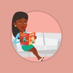 Woman reading magazine on sofa vector illustration