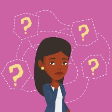 Young business woman thinking vector illustration.